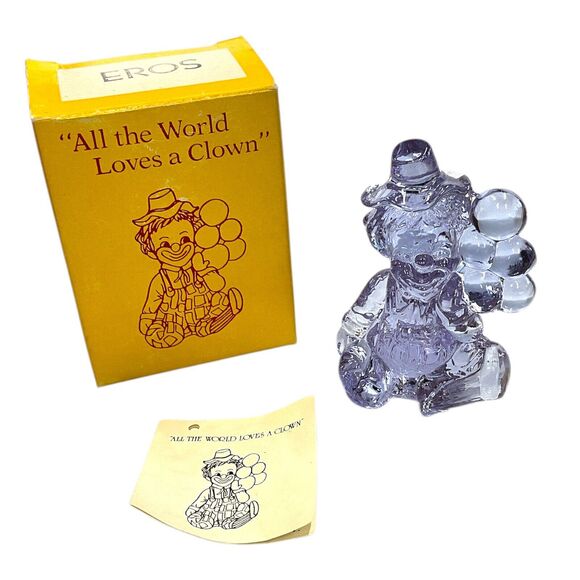 Balloon Clown Art Glass Figurine Cadmium Glow Eros Lavender 1981 Mosser with Box - Picture 2 of 9